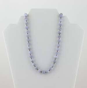 Sterling Silver Blue Lace Agate Bead Necklace 24 inch Long Chain